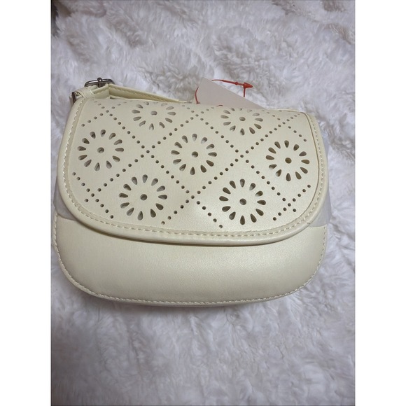 Cat & Jack Other - Cat & Jack Yellow Cream Laser Cut Floral Saddle Crossbody Purse Kids NWT